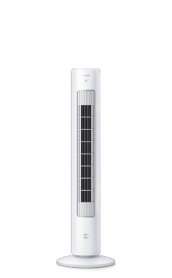 Auk&scaron;tas, baltas &bdquo;Philips 5000&ldquo; serijos bok&scaron;tinis ventiliatorius su aromaterapijos mygtuku priekyje.