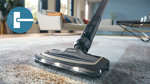 9000 serijos belaidis sauso ir drėgno valymo siurblys &bdquo;AquaTrio&ldquo; valo kilimą ir kilimėlį