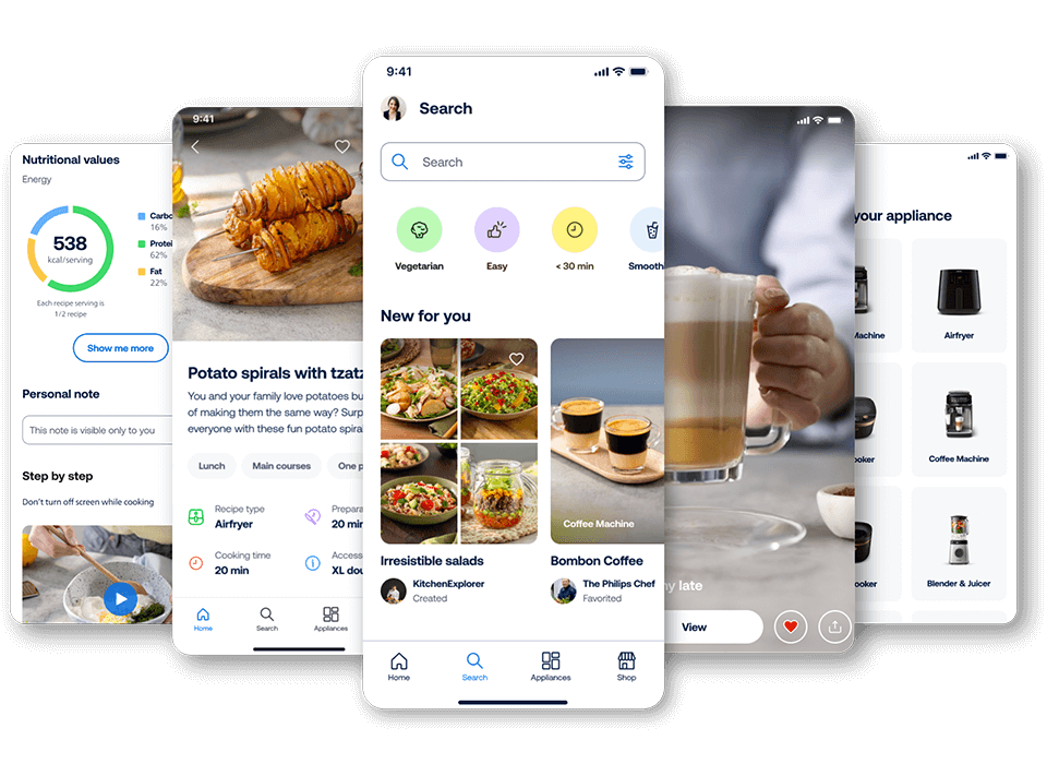 Keli &bdquo;HomeID&ldquo; ekranai, kuriuose rodomos skirtingos programos funkcijos